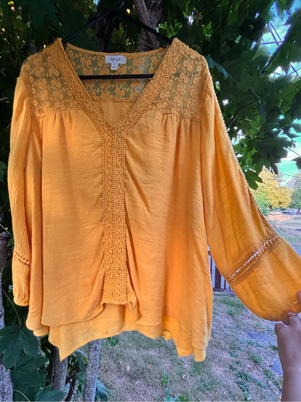 Style & Co. Mustard Yellow Lace-Trim Peasant Tunic